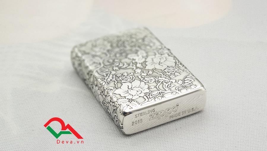 Zippo bạc khối khắc hoa 5 mặt Z269