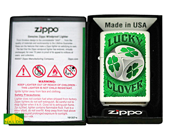 Bật lửa Zippo Mỹ cỏ 4 lá Clover Dice Z99