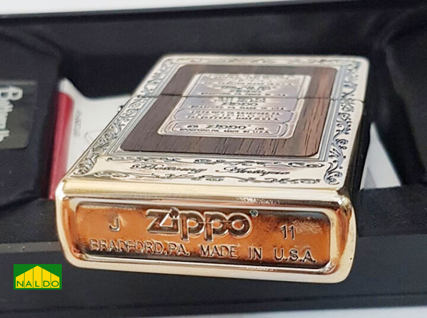 Zippo Nhật viền vàng ốp gỗ Z139