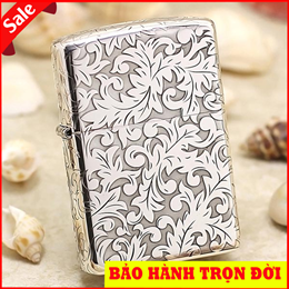 Mẫu Zippo bạc khối hoa văn 5 mặt BK17
