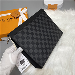 Ví da LouisVuitton cầm tay nam ô vuông đen LV403