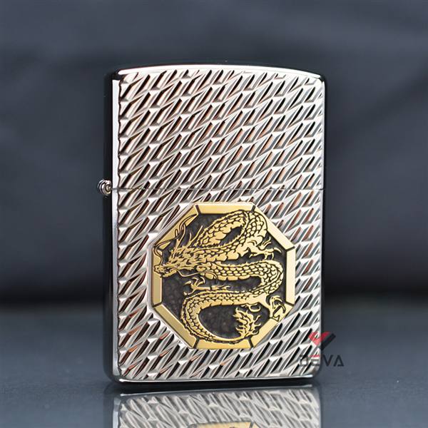 Zippo Armor vân nổi ốp Emblem Rồng ZN311