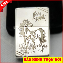Zippo bạc khối khắc hình Ngựa BK13